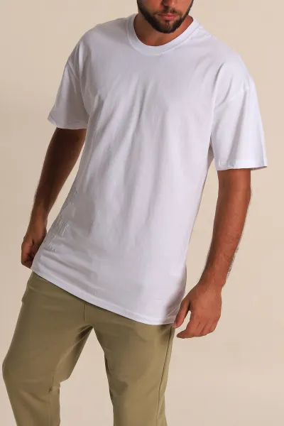 Beyaz Oversize Yazı Detaylı Erkek Tişört 247944