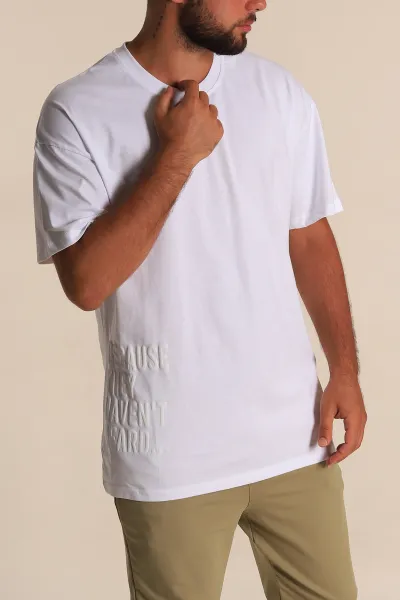 Beyaz Oversize Yazı Detaylı Erkek Tişört 247944