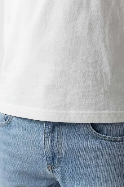 Beyaz Owersize Bisiklet Yaka Yazı Detaylı Erkek Tişört 442046