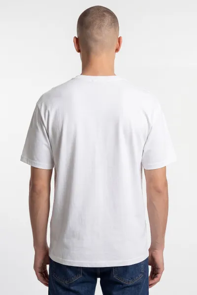 Beyaz Oversize Bisiklet Yaka Yazı Detaylı Erkek Tişört 454080