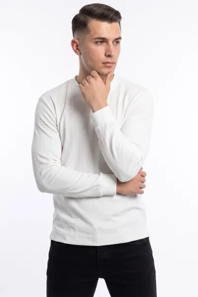 Beyaz Oysho Kumaş Çizgili Erkek Sweatshirt 482841