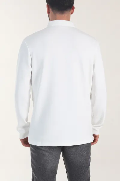 Beyaz Oysho Kumaş Düğmeli Polo Yaka Erkek Sweatshirt 406026