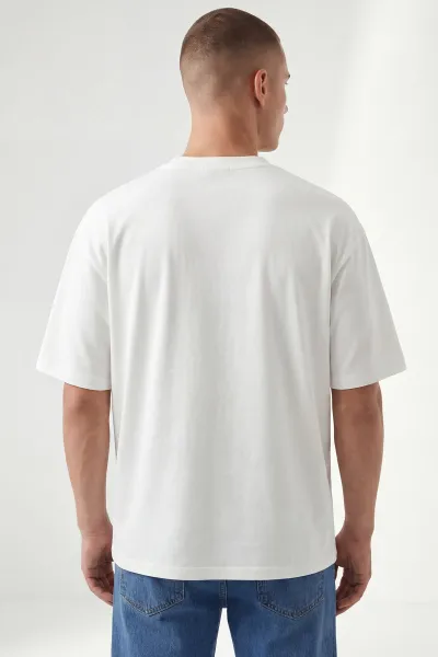 Beyaz Oysho Kumaş Oversize Bisiklet Yaka Erkek Tişört 438917