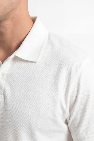 Beyaz Oysho Kumaş Polo Yaka Düğme Detaylı Erkek Tişört 462262