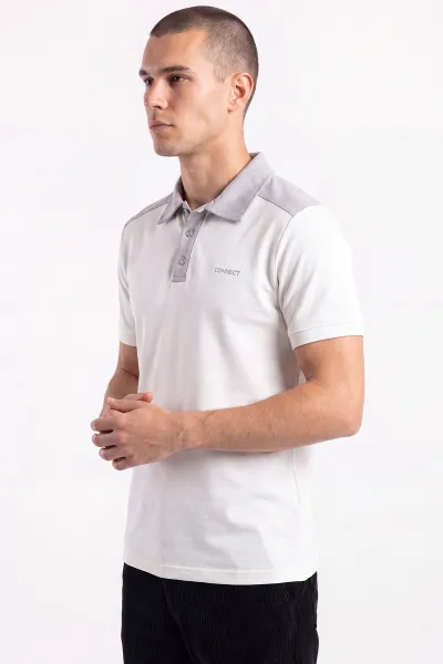Beyaz Oysho Kumaş Polo Yaka Düğme Detaylı Erkek Tişört 471699