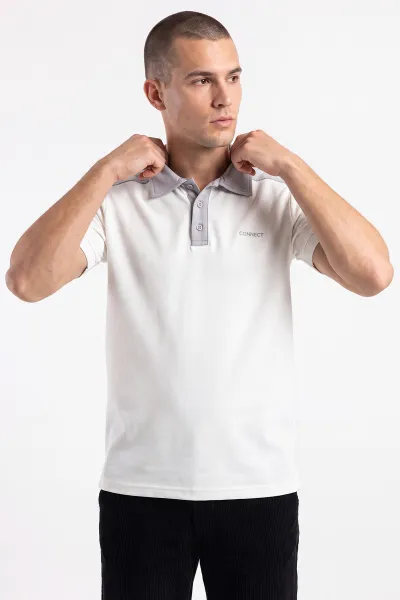 Beyaz Oysho Kumaş Polo Yaka Düğme Detaylı Erkek Tişört 471699