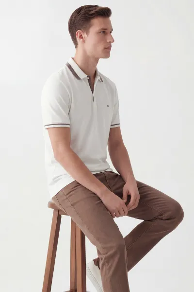 Beyaz Oysho Kumaş Polo Yaka Erkek Tişört 447830