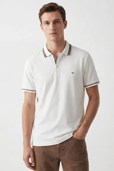 Beyaz Oysho Kumaş Polo Yaka Erkek Tişört 447830
