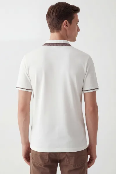 Beyaz Oysho Kumaş Polo Yaka Erkek Tişört 447830