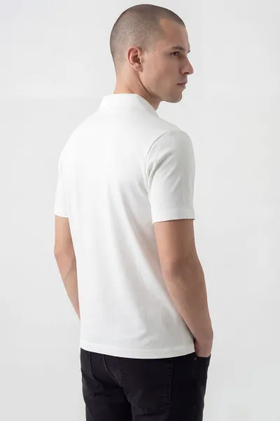 Beyaz Oysho Kumaş Polo Yaka Erkek Tişört 450522