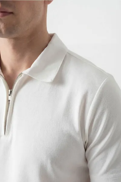 Beyaz Oysho Kumaş Polo Yaka Erkek Tişört 450522
