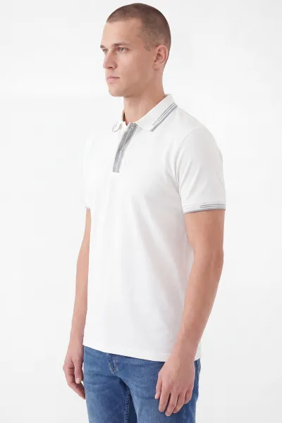 Beyaz Oysho Kumaş Polo Yaka Erkek Tişört 462542