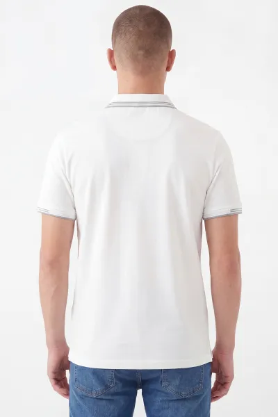 Beyaz Oysho Kumaş Polo Yaka Erkek Tişört 462542