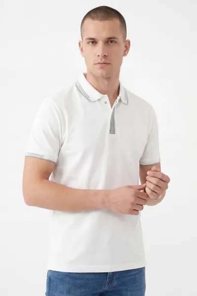 Beyaz Oysho Kumaş Polo Yaka Erkek Tişört 462542