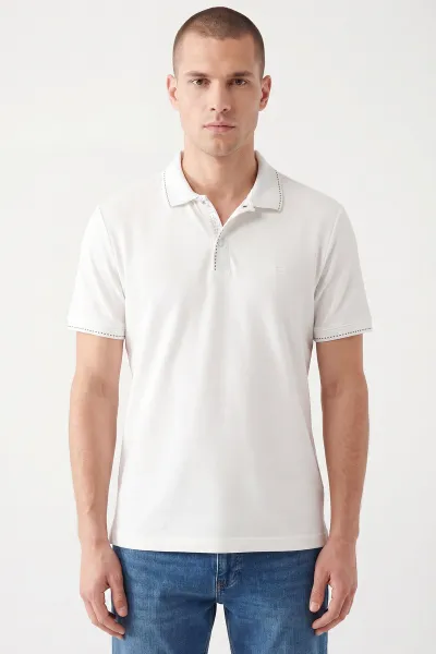 Beyaz Oysho Kumaş Polo Yaka Erkek Tişört 467585