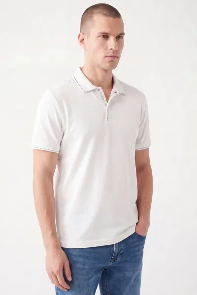 Beyaz Oysho Kumaş Polo Yaka Erkek Tişört 467585