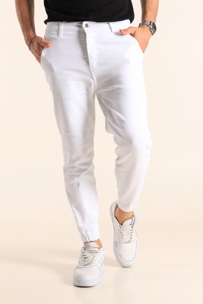 Beyaz Paça Lastikli Jogger Erkek Kot Pantolon 187782