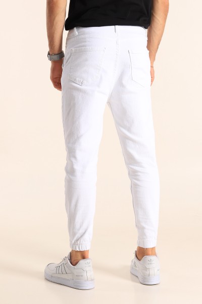 Beyaz Paça Lastikli Jogger Erkek Kot Pantolon 187782