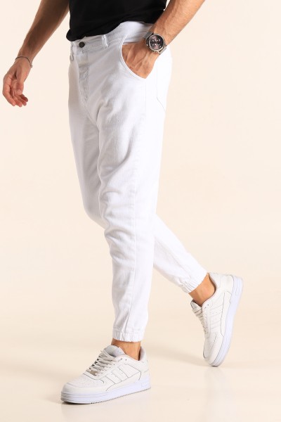 Beyaz Paça Lastikli Jogger Erkek Kot Pantolon 187782