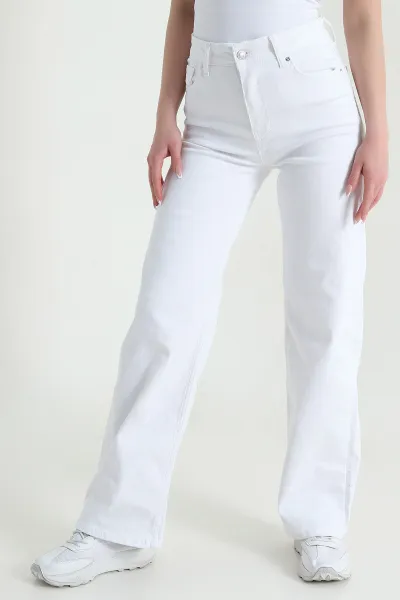 Beyaz Palazzo Comfort Likralı Kadın Kot Pantolon 454579
