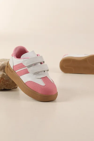 Beyaz Pembe ( 26 - 30 ) Cırtlı Işıklı Kız Çocuk Spor Ayakkabı 438655