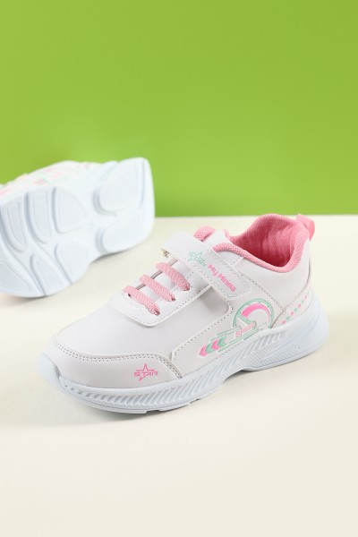 Beyaz Pembe (30-35 Filet) Kabartma Baskılı Cilt Kız Çocuk Spor Ayakkabı 224109