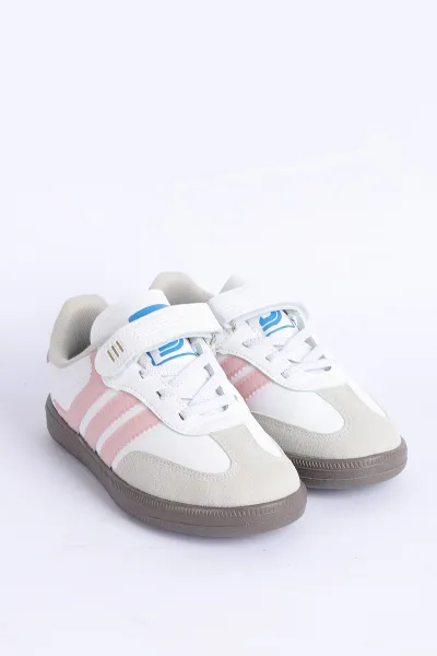 Beyaz Pembe (31-35 Filet ) Yan Şeritli Ön Kısım Süet Cırtlı Çocuk Spor Ayakkabı 309164