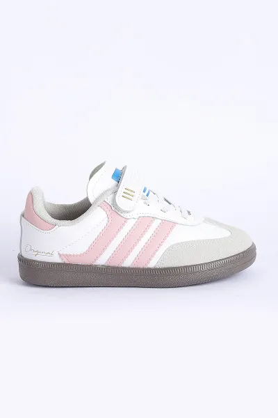 Beyaz Pembe (31-35 Filet ) Yan Şeritli Ön Kısım Süet Cırtlı Çocuk Spor Ayakkabı 309164