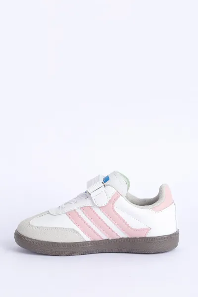 Beyaz Pembe (31-35 Filet ) Yan Şeritli Ön Kısım Süet Cırtlı Çocuk Spor Ayakkabı 309164