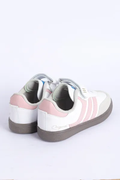 Beyaz Pembe (31-35 Filet ) Yan Şeritli Ön Kısım Süet Cırtlı Çocuk Spor Ayakkabı 309164