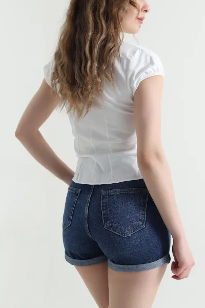 Beyaz Pensli Poplin Kadın Gömlek 451566