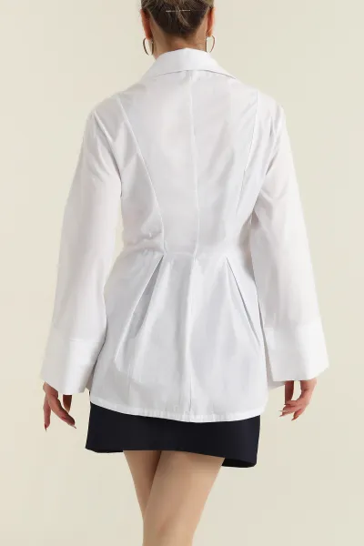 Beyaz Pensli Volanlı Poplin Kadın Gömlek 425393