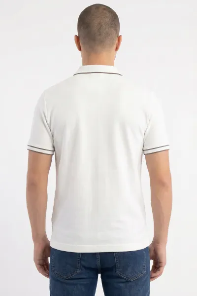 Beyaz Pike Kumaş Fermuarlı Erkek Tişört 453836