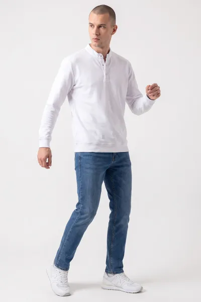 Beyaz Pike Kumaş İnterlok Hakim Yaka Erkek Triko Kazak 489904