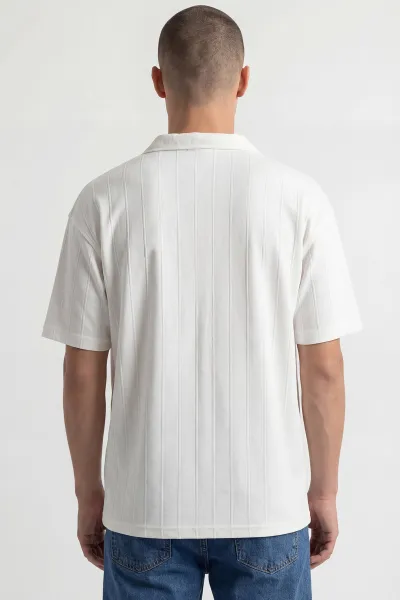 Beyaz Pike Kumaş Oversize  Polo Yaka Erkek Tişört 448949