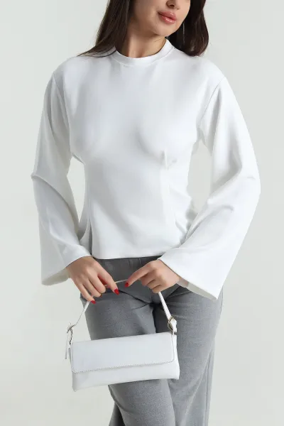 Beyaz Pileli Oysho Kadın Sweat 494120