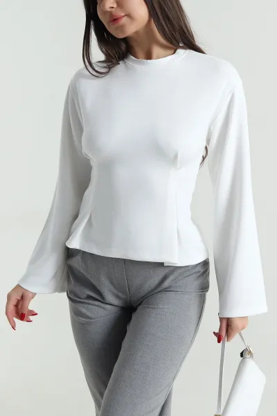 Beyaz Pileli Oysho Kadın Sweat 494120