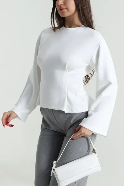 Beyaz Pileli Oysho Kadın Sweat 494120