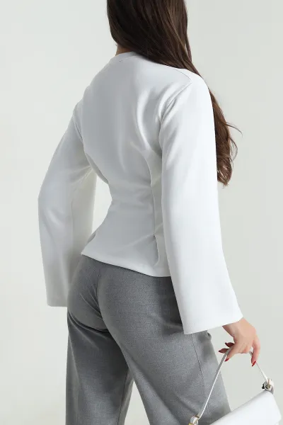 Beyaz Pileli Oysho Kadın Sweat 494120