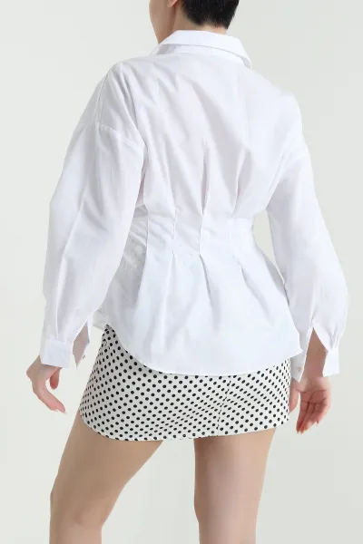 Beyaz Pileli Poplin Kadın Gömlek 447511