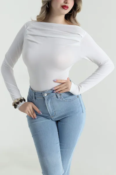 Beyaz Pileli Sandy Kadın Bluz 494759