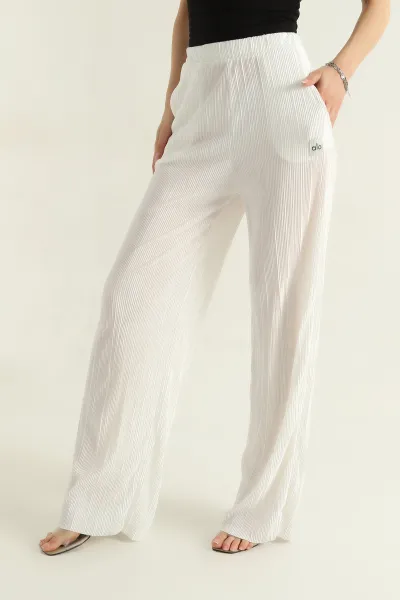 Beyaz Piliseli Kadın Pantolon 375529