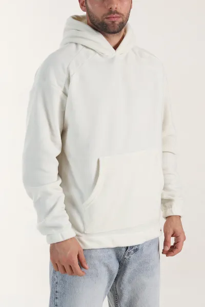 Beyaz Polar Kumaş Kapüşonlu Erkek Sweatshirt 408510