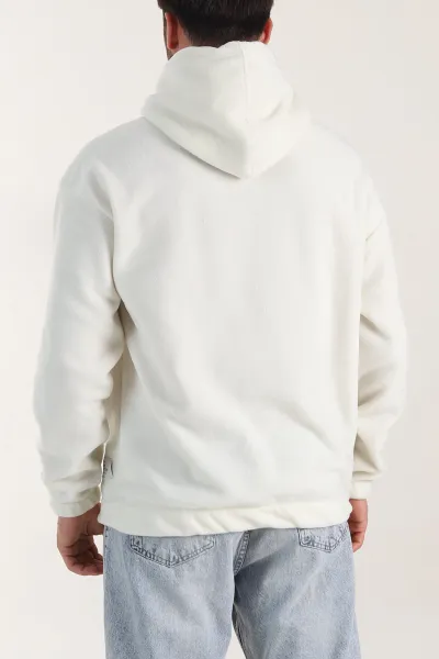 Beyaz Polar Kumaş Kapüşonlu Erkek Sweatshirt 408510