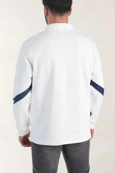 Beyaz Polo Yaka Erkek Sweatshirt 406885