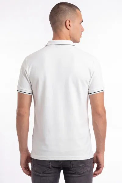 Beyaz Polo Yaka Yarım Fermuarlı Erkek Tişört 458868