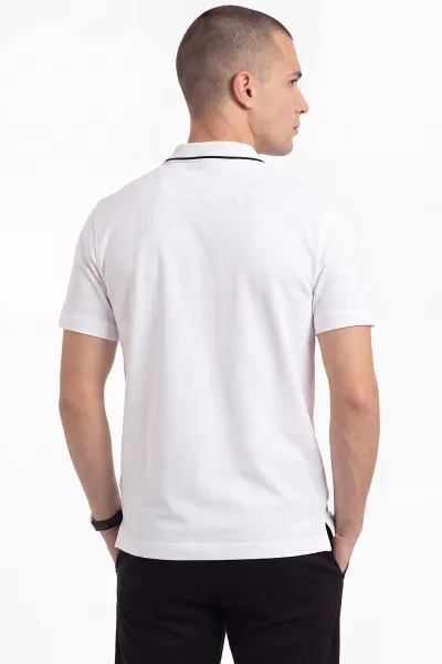 Beyaz Polo Yaka Yarım Fermuarlı Erkek Tişört 471705