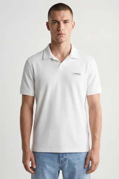 Beyaz Polo Yaka Yazı Detay Erkek Tişört 435542