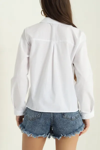 Beyaz Poplin Bayan Crop Gömlek 336965