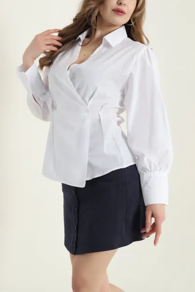 Beyaz Poplin Dokuma Kadın Gömlek 432097